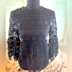 Ellison Black Lace 3/4 Bell Sleeve Top